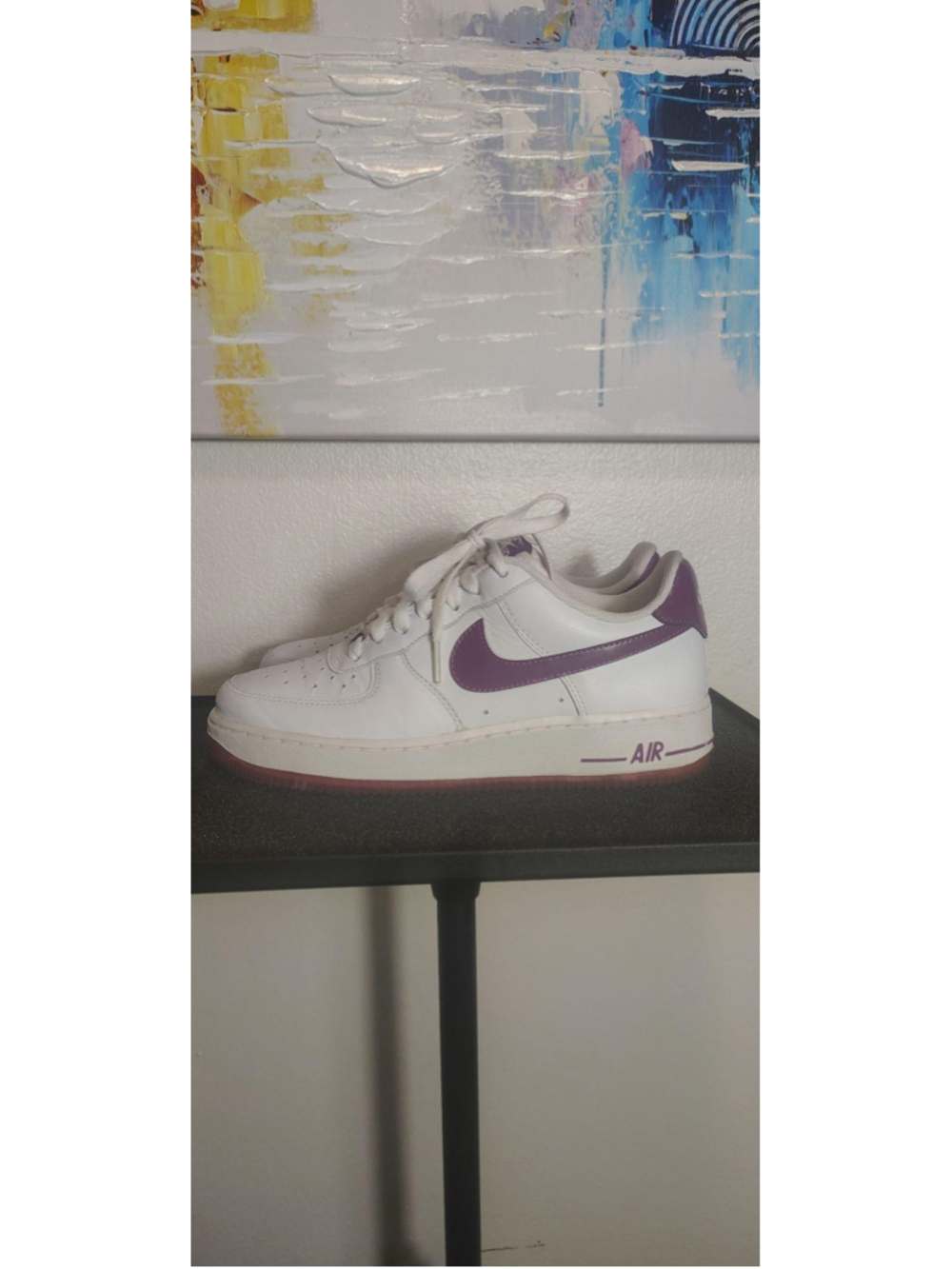 Nike Air Force 1 Shoes Womens Size 8 White Purple Leather Sneakers 315115-178